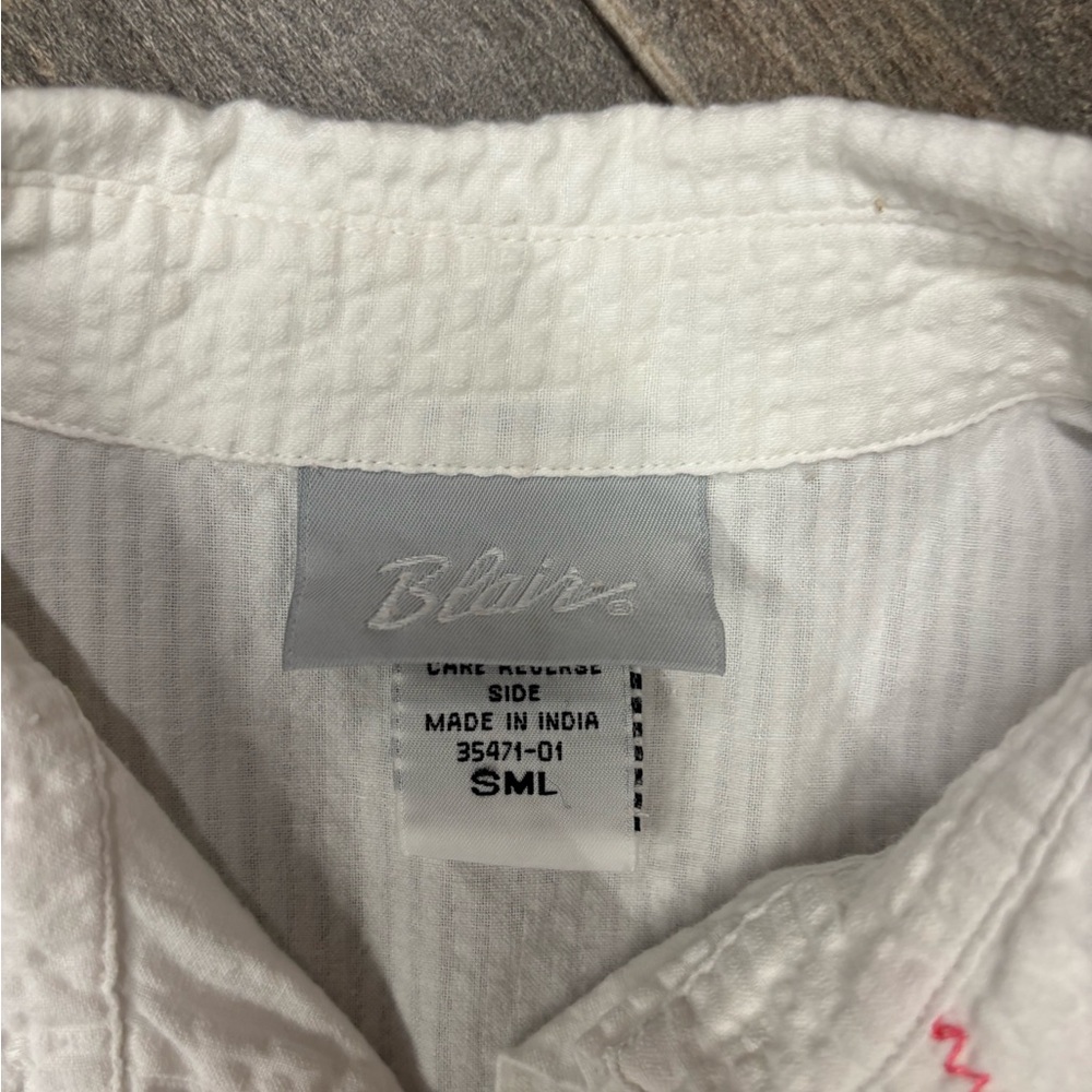 Vintage White Button-Down Shirt Patchwork Floral … - image 3